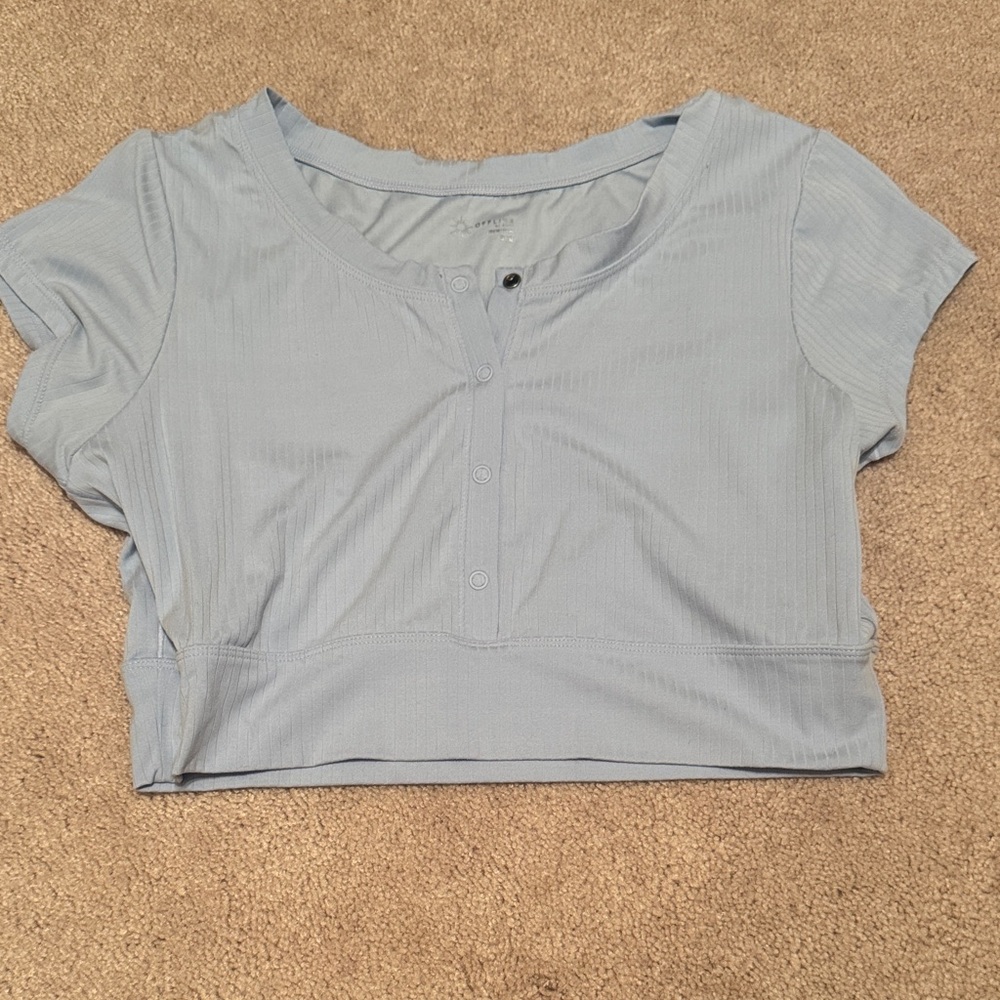 Aerie Ribbed Henley Crop Top - Light Blue